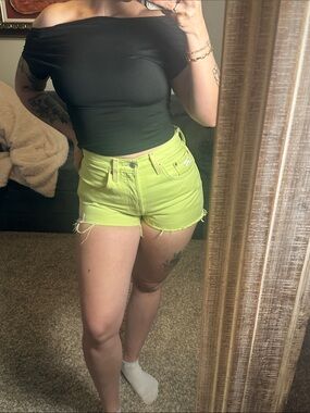 Levi’s Custom Made High-Waist Lime Green Denim Cutoff Shorts